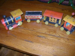 Vintage 1963 Fisher Price FP 4 piece Huffy Puffy Wooden Train Set #999 as is - Picture 1 of 7