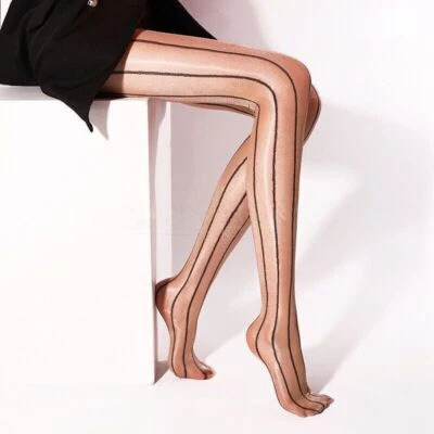 Women's Oily Shiny Open Crotch Pantyhose Vertical Lines Slimming Stockings 2024 - Image 1 of 4
