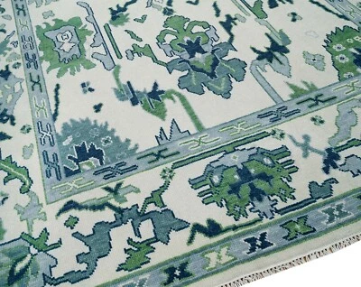 Modern Oushak Hand Knotted Rug 9x12 Ivory Green All Wool Floral Carpet for Home - Image 1 of 4