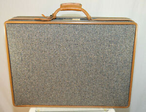 Vintage Hartmann 24 Inch Tweed & Belting Leather Hard Suitcase  Blue Comb. Lock