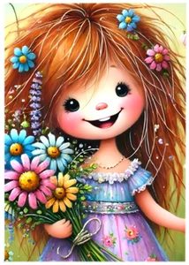 CUTE FLOWER GIRL * Custom ACEO * Fun Novelty * WHIMSICAL * Art Card * ATC - Picture 1 of 2