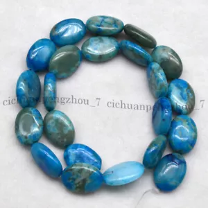 Natural Blue Lace Agate Loose Beads 13x18mm Flat Oval Gemstone 15'' Strand - Picture 1 of 3