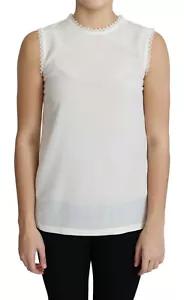 DOLCE & GABBANA Top White Blouse Silk Lace Trimmed Sleeveless IT38/US4/XS $600 - Picture 1 of 7