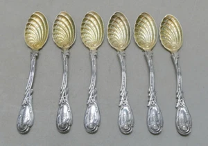 Juego de 6 cucharas de café, forma barroca, caracol, hoja, chapada, plata 800, 14,5 cm - Imagen 1 de 7