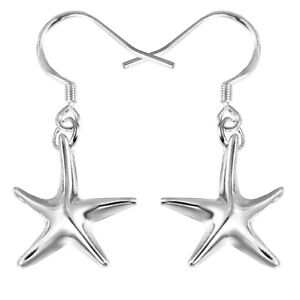 Starfish Dangle Earrings 925 Silver Plated Hook Back Drop Jewelry for Women