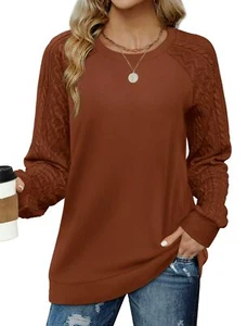 Womens Fashion 2024 Fall Sweaters Long Sleeve T Shirts for Women Trendy Caram... - Picture 1 of 4