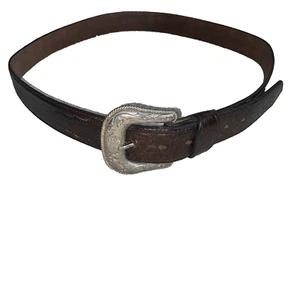 Nocona Western Belt Mens 46 Brown Leather Bullhide Tooled Silver Buckle N2438902 - Picture 1 of 11