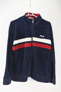 Fila Mens Blue Full Zip Velour Striped Track Jacket Size L *READ* - Picture 1 of 8