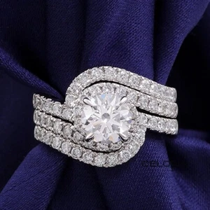 2 CT Moissanite Bridal Wedding Trio Ring Set 10K White Gold Engagement Ring set - Picture 1 of 10