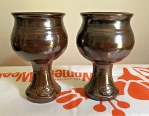 BENDIGO POTTERY WINE GOBLETS Initials A.N.G. 1980s 12.5 cm tall - Picture 1 of 6
