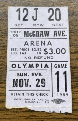 RARE 1959 Toronto Maple Leafs Ticket BOWER WIN vs Red Wings GORDIE HOWE GOAL - Image 1 of 2