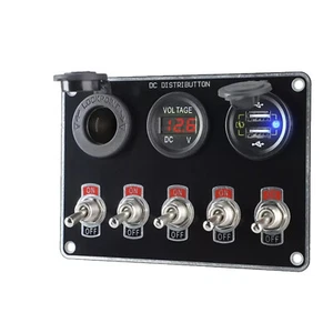 5 Gang Rocker Ignition Switch Panel Voltmeter Dual USB 12V Racing Car Truck BosR - Picture 1 of 9