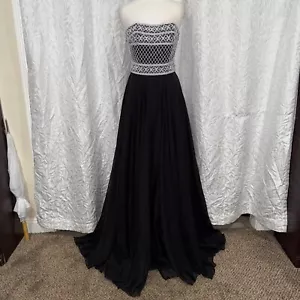 SHERRI HILL white and black strapless flowy long formal size 4 prom formal dress - Picture 1 of 12
