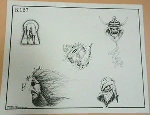 Vintage 1983 RARE Spaulding & Rogers Tattoo Flash Sheet K127 Keyhole Skeleton - Picture 1 of 1