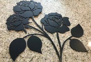 Rose 16" Tall Wrought Iron Wall Art Home Decor Flower Decoration Patio Plaque  - Picture 1 of 5