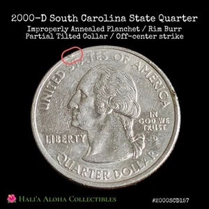 💫2000 D South Carolina State Quarter~Rim Cud/Improperly Annealed/Collar Error✨ - Picture 1 of 5