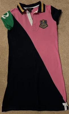 Girls Ralph Lauren Polo Shirt Shift Dress Colour Block  Navy Pink 12-14 Junior - Image 1 of 4