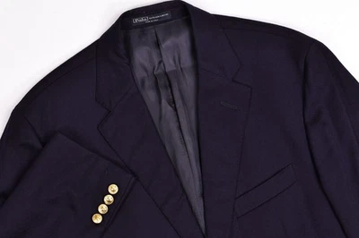 Vtg Polo Ralph Lauren Extrafine Wool Navy Gold Buttons Blazer Jacket 44 L Italy - Image 1 of 4