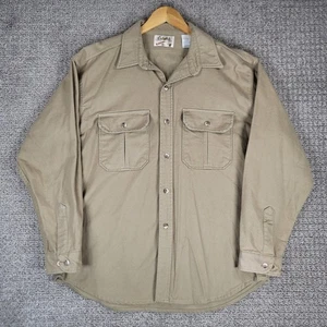 Vintage Cabela's Mens Long Sleeve Button Up Shirt Flannel Hunting Tan - Picture 1 of 9