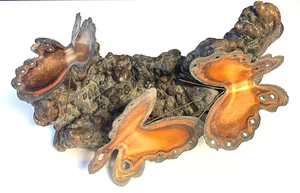 Mid Century Driftwood Sculpture Art Copper Butterflies Vintage Wood - Picture 1 of 6