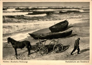 AK GRUSS AUS MEMEL NIDDEN KURISCHE NEHRUNG HERBSTSTURM AM SEESTRAND UM 1930 - Bild 1 von 2
