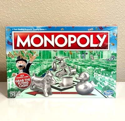 Hasbro Monopoly Classic Board Game With New Chance Flying Cash Card NEW - Image 1 of 4