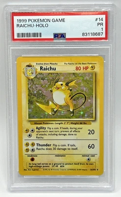 1999 POKEMON BASE SET UNLIMITED #14 RAICHU-HOLO PSA 1 - Image 1 of 2