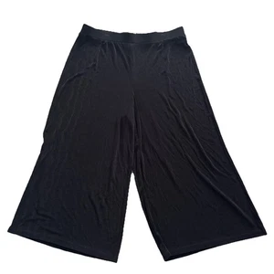 Chicos Travelers Wide Leg Pull On Pants Size 3 US XL Black Slinky Knit Cropped - Picture 1 of 11