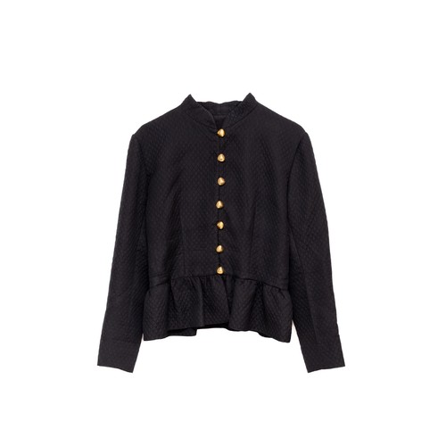 SAINT LAURENT (YSL) Giacca Peplum Trapuntata Vintage Yves Saint Laurent Variation Nero Bottone Oro Tg:US8