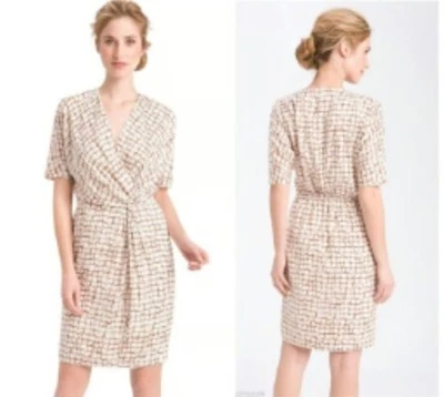 Classiques Entier Silk Dress Faux Wrap Dress Knee Length Dress Women Ivory Sz-10 - Image 1 of 4