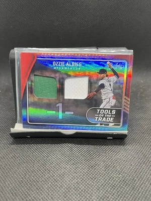 2022 Panini Absolute - Tools of the Trade Swatch Ozzie Albies Spectrum Red /25  - Image 1 of 2