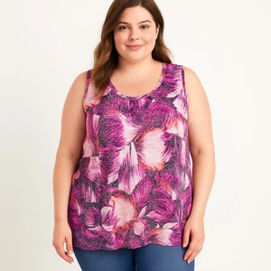 Catherines Plus Size 1X Floral Tank Top Women Pink Purple Print - Picture 1 of 8