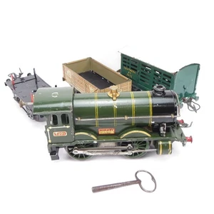 Vintage Working Hornby O 2301 Clockwork 0-4-0 Steam Locomotive & 3 Freight Cars - Imagen 1 de 15