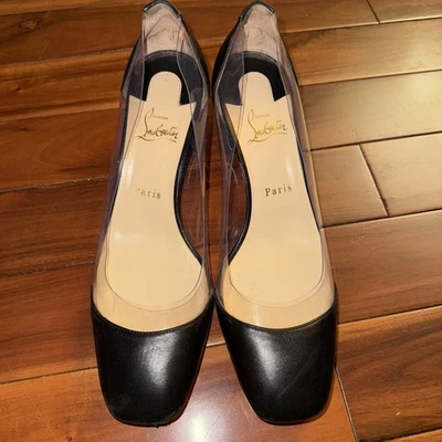 Christian Louboutin Grandola 55 Black Leather PVC Bois Heel Shoes 40 - Image 1 of 4