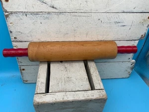 Vintage Wood Rolling Pin With Red Handles, 15” - Picture 1 of 6