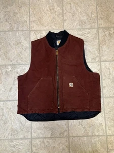Vintage Carhartt V02 CLY Men’s 2XL Red Canvas Insulated Work Vest Made in USA - Picture 1 of 6