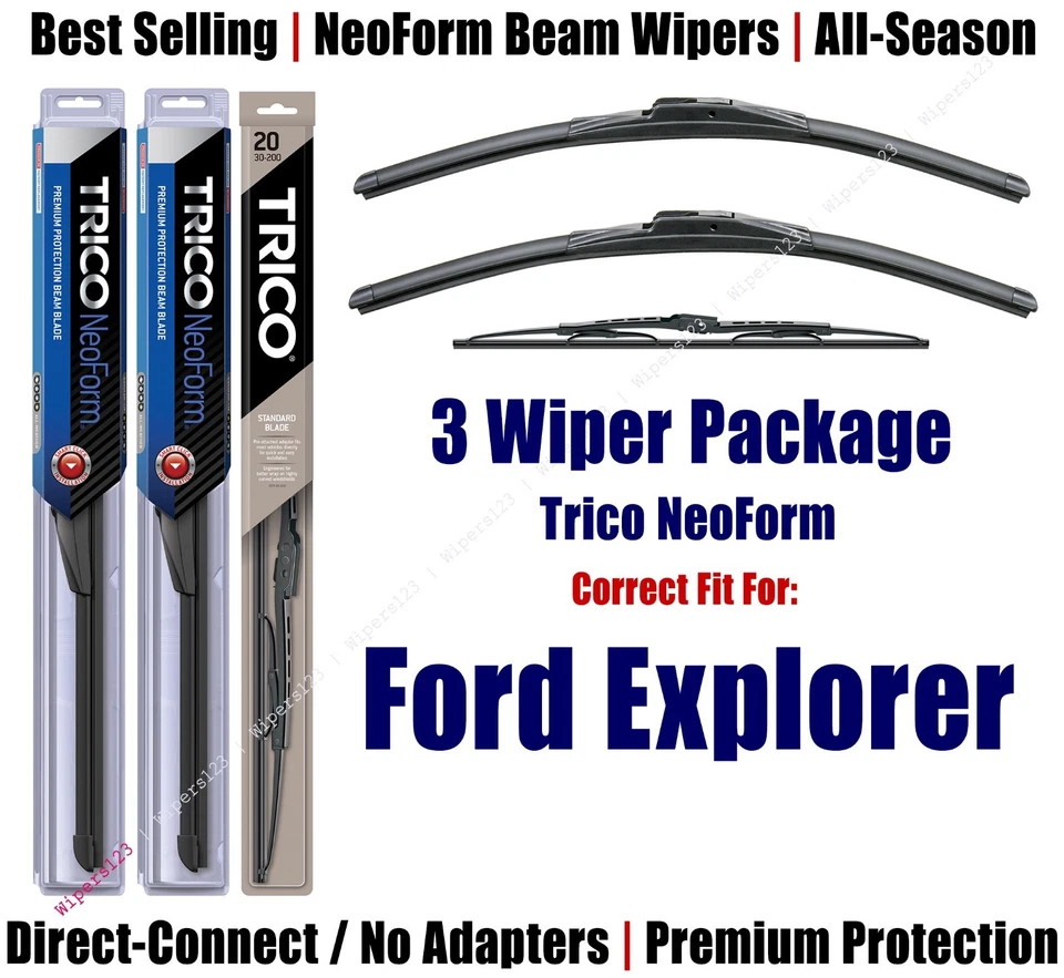 Paquete de 3 limpiaparabrisas delanteros y traseros - NeoForm - aptos para Ford Explorer 1991-1996 16180x2/30130 Foto 1 de 1