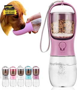 Dog Water Bottle,Portable Pet Water Bottle with Food Container,Outdoor Portable - Picture 1 of 7