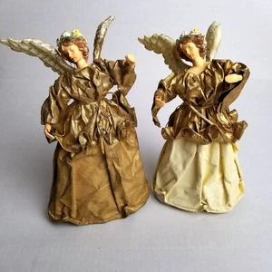 Vintage Angel Tree Toppers Gold Metallic Christmas Holiday Decor Set of 2 Retro - Picture 1 of 7