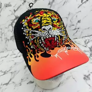 Sombrero de camionero Ed Hardy Tiger negro | naranja | amarillo | rojo estrás nuevo con etiquetas - Imagen 1 de 6