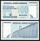 Zimbabwe 100 Billion Dollars Note Special Agro-Cheque 2008 UNC Uncirculated P-64