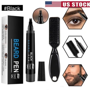 Waterproof Black Beard Filling Pen Kit Salon Hair Engraving Styling Eyebrow Tool - Picture 1 of 14