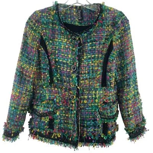 Berek Petite Women’s XS Green Multicolor Tweed Button-Up Jacket Poly Preowned - Picture 1 of 4