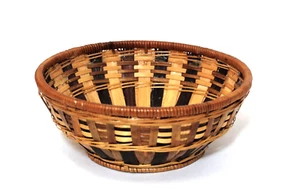 Cestino ciotola vimini rattan tessuto guscio tartaruga 6,75" tondo - Foto 1 di 9