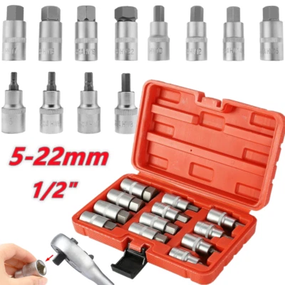 12tlg Steckschlüssel Satz Innen Sechskant Nuss HW5 - HW22 1/2" Inbus Schrauben - Bild 1 von 4