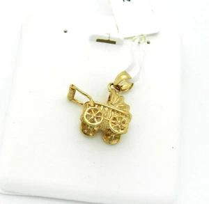 HERMOSO COCHECITO DE BEBÉ DE ORO AMARILLO DE 14K ENCANTO ARTESANAL NUEVO EN CAJA # J390 - Imagen 1 de 4