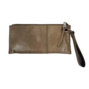 HOBO Vida Gray Taupe Leather Wristlet Wallet - Picture 1 of 12