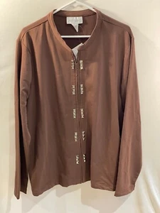 New Sport Savvy QVC Brown Knit Jacket Top Size XL Studded Zip Front - Picture 1 of 3