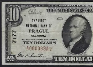 🇺🇸OK 1929 $10 ♚♚PRAGUE, OKLAHOMA♚♚ PMG VF 30 HARD TO FIND - Picture 1 of 3