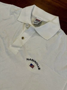 NOS VTG Nashville Tennessee American Flag Crest Mens Polo XL White Deadstock USA - Picture 1 of 5